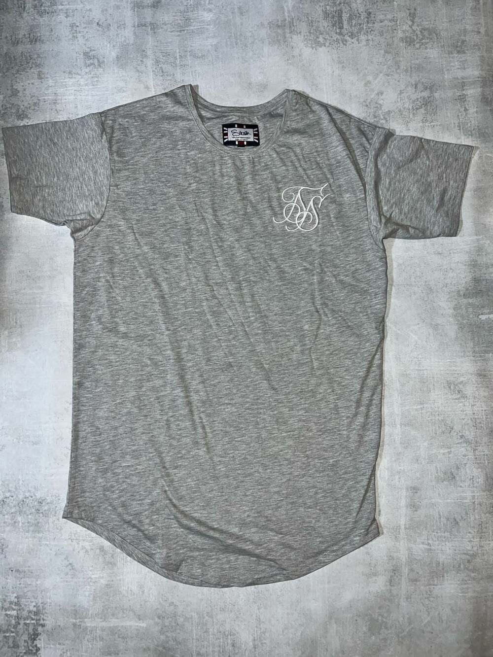 SikSilk Essentials Curved Hem T-Shirt Grey Marl